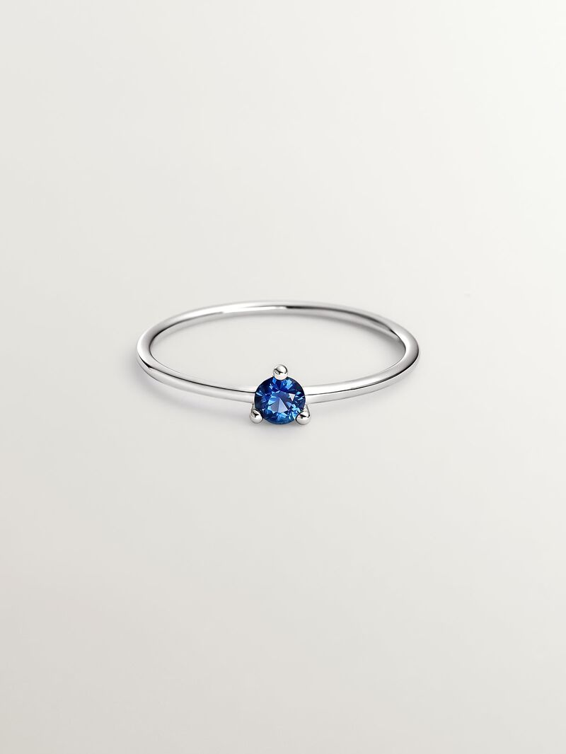 9K White Gold Ring with Blue Sapphire image number 2