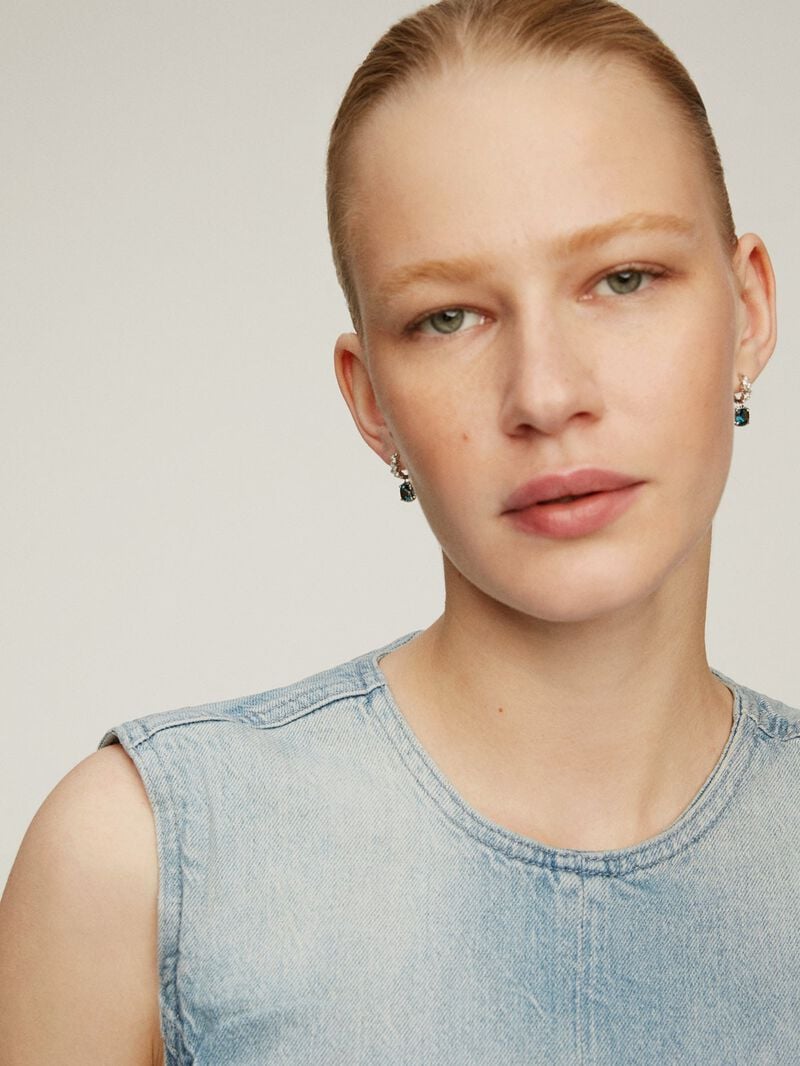 925 Silver hoop earrings with London blue and white topazes. image number 3