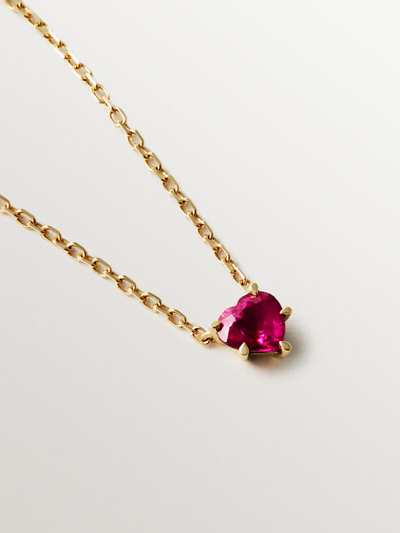 9K yellow gold pendant with heart-cut red ruby image number 4