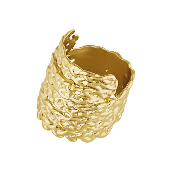 Wide 18kt yellow gold-plated silver wicker ring, J04412-02,hi-res