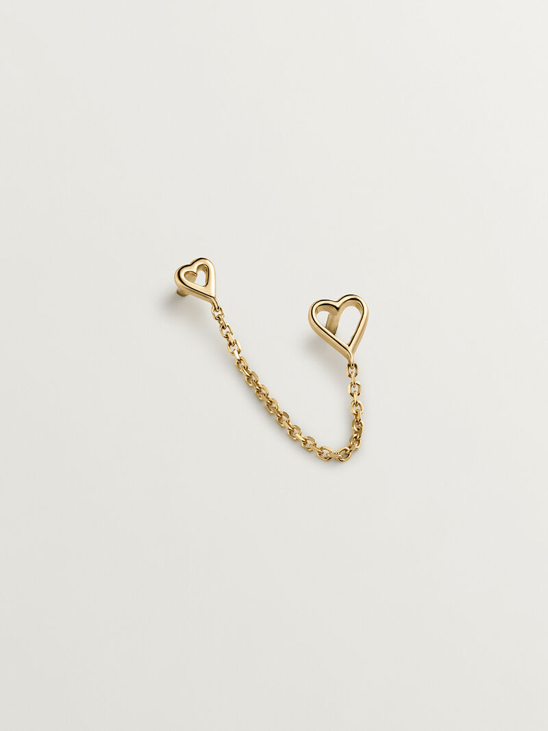 Individual 9K yellow gold climber earring with hearts. image number 0