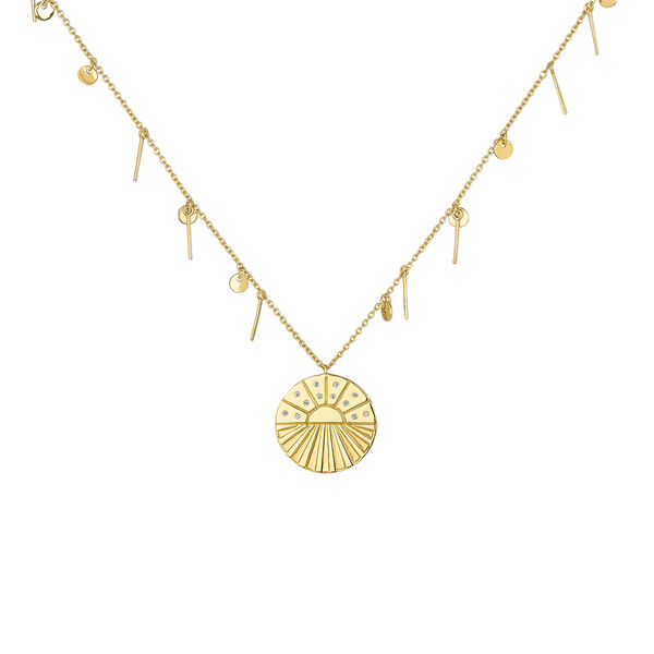 Gold plated medal necklace with pendants, J04138-02-WT,hi-res
