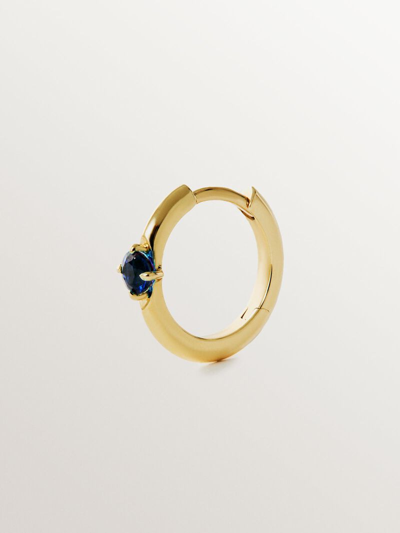 9K Yellow Gold Blue Sapphire Single Hoop Earring image number 0