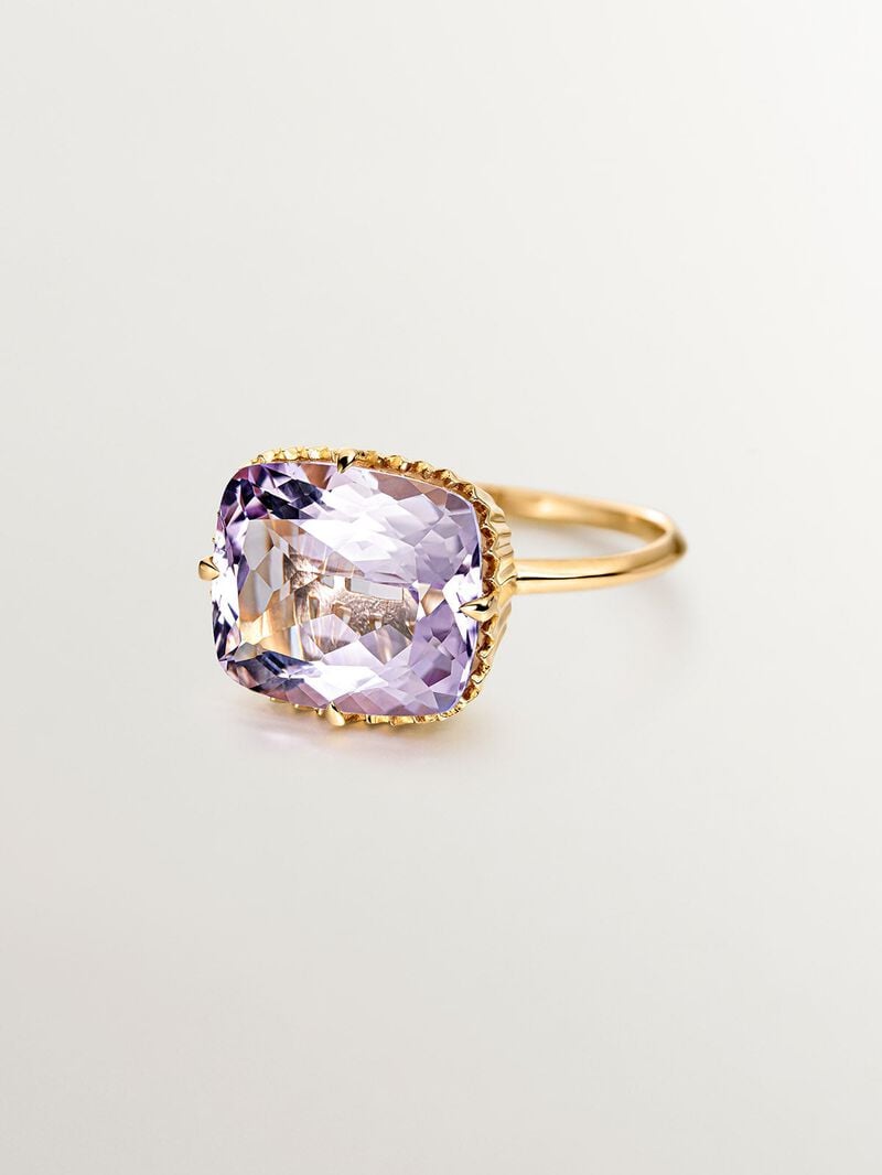 18K Yellow Gold Plated 925 Silver Cocktail Ring with Pink Amethyst image number 2
