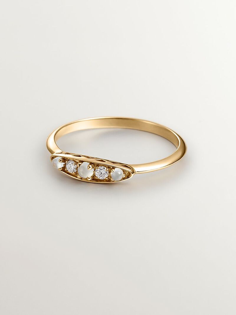 18K yellow gold ring with cabochon-cut blue chalcedonies and brilliant-cut diamonds image number 2