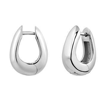 Medium thick oval hoop earrings in silver , J05150-01,hi-res