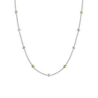Silver mix gemstones necklace , J03765-01-AMPESB,hi-res
