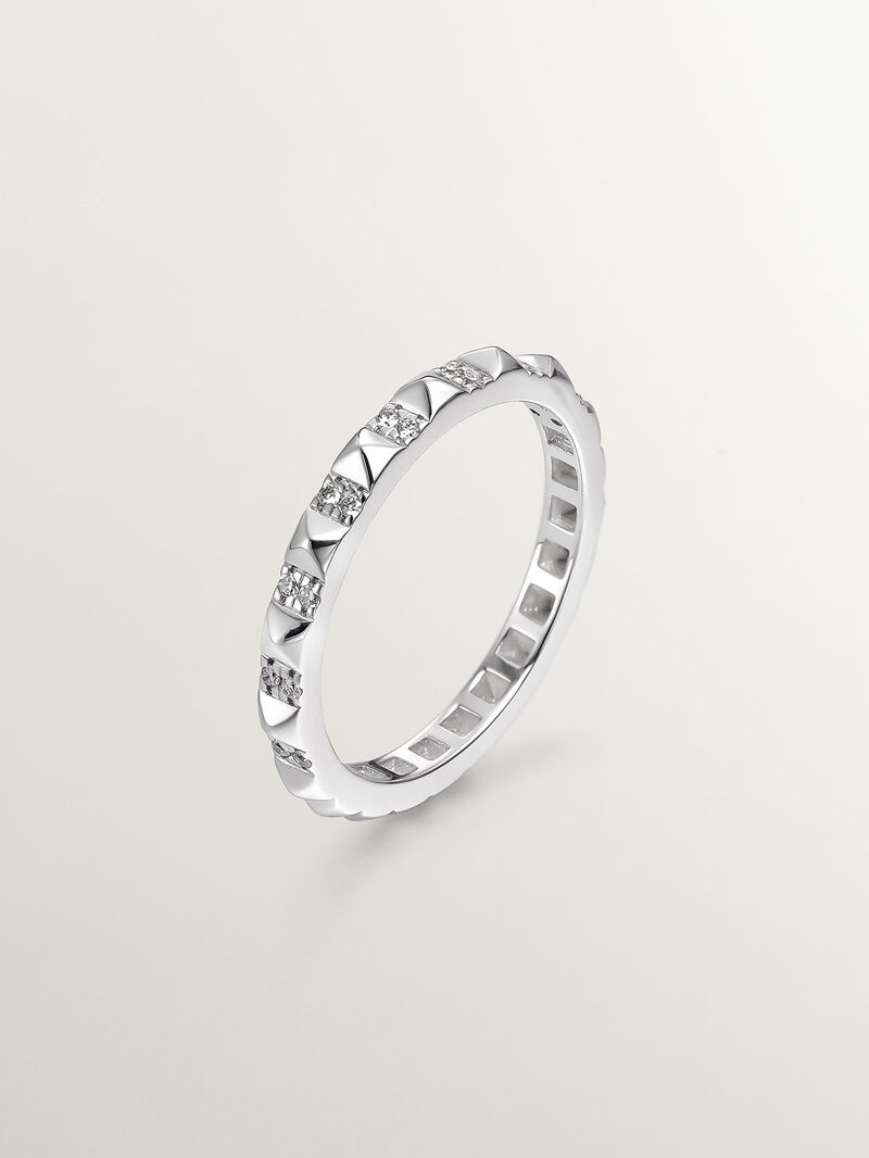 18K white gold ring with white diamonds and studs image number 0