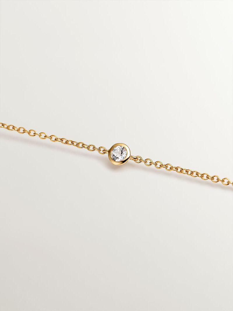 18K yellow gold plated 925 silver solitaire bracelet with white topaz. image number 4