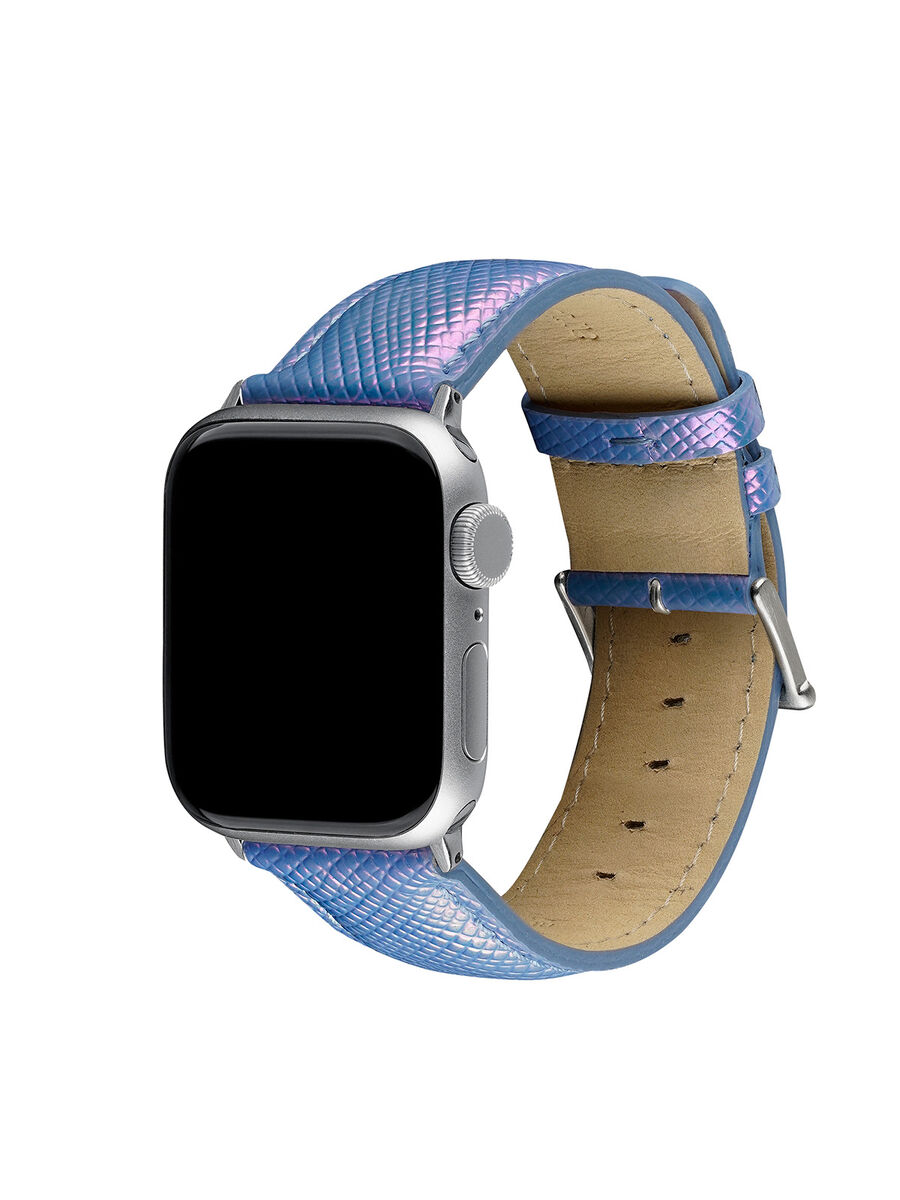 Iridescent blue leather Apple Watch band, IWSTRAP-PUIR, hi-res