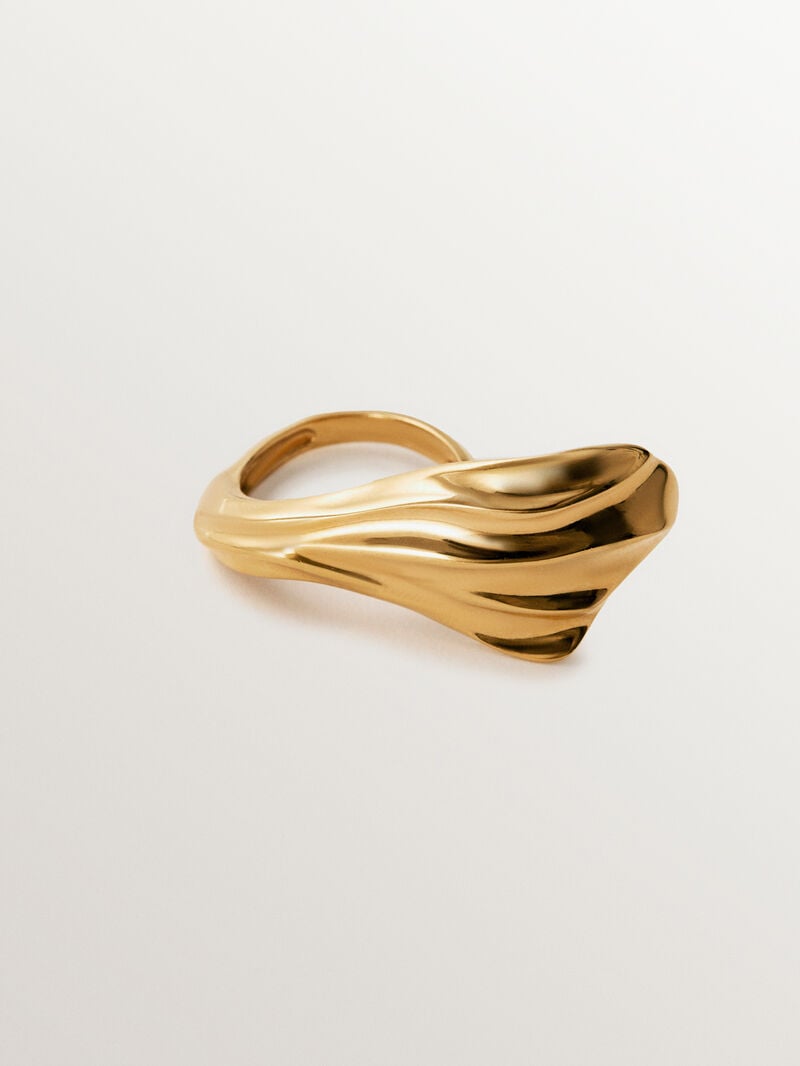 18K yellow gold plated 925 silver ring with texture image number 4