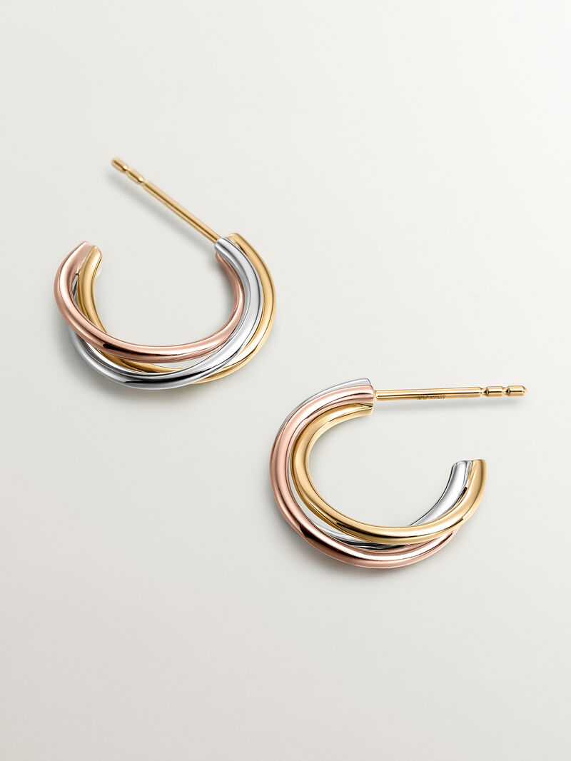 9K White, Yellow, and Rose Gold Triple Hoop Earrings image number 2