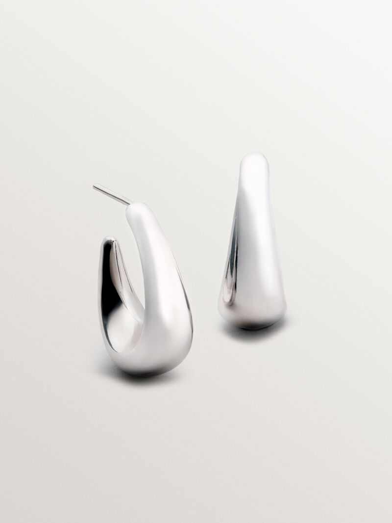 925 Silver Small Oval Hoop Earrings image number 2