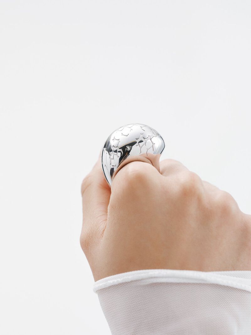925 silver domed ring with snake texture image number 1