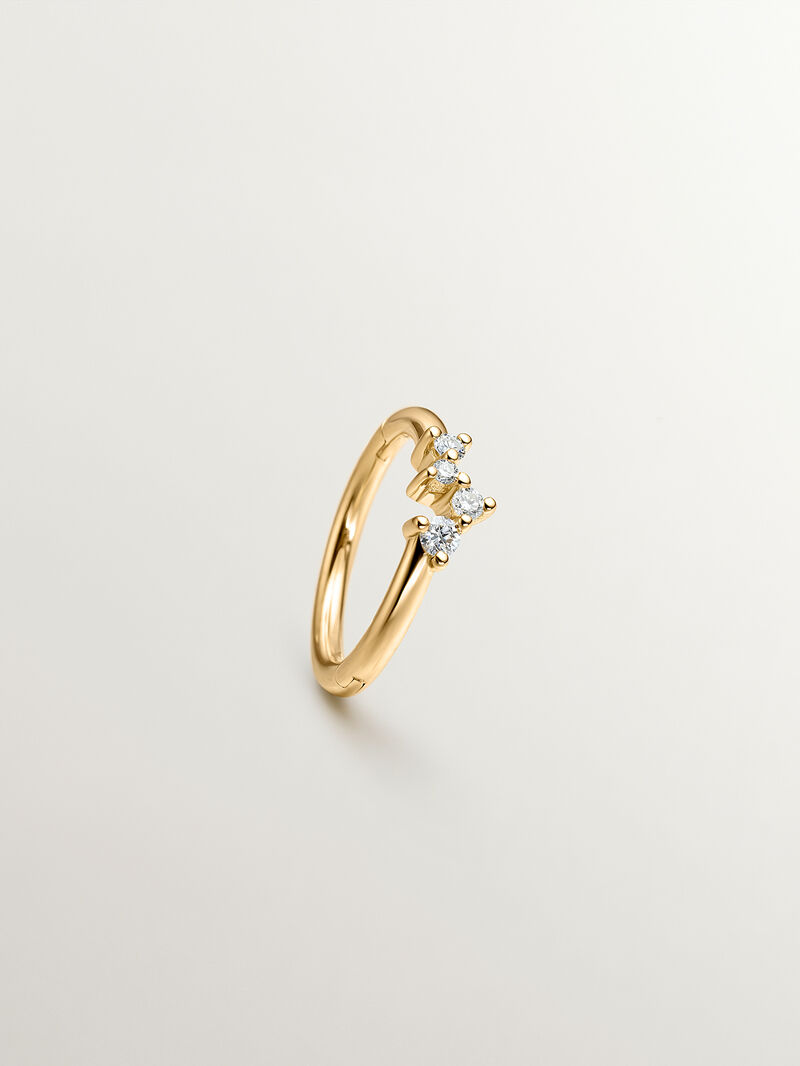 Individual small 9K yellow gold hoop earring with diamonds image number 0