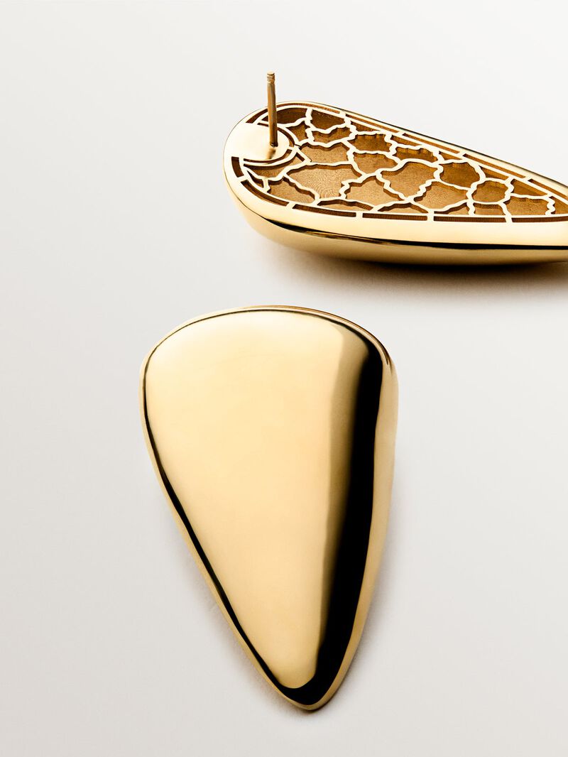 Large drop earrings in 18K yellow gold plated 925 silver with polished effect image number 2