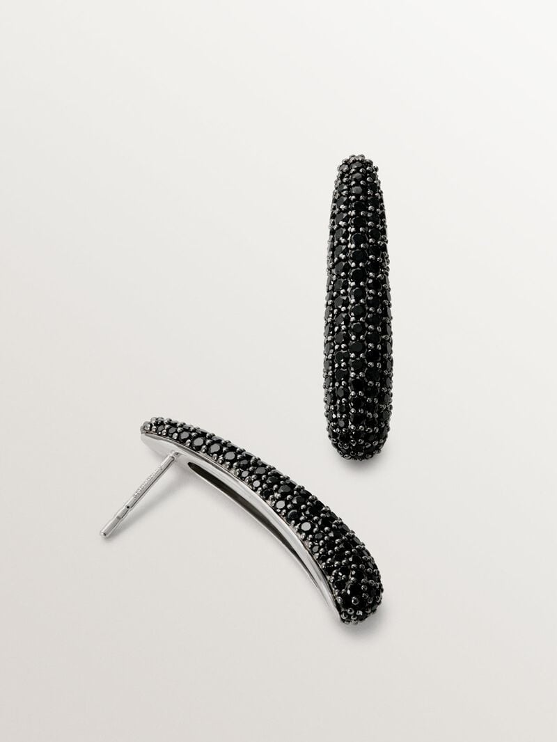 Long 925 silver earrings with paved black spinels image number 4