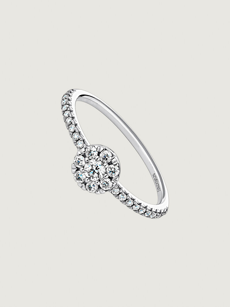 18K white gold ring with diamonds on the band and in the central rosette. image number 0