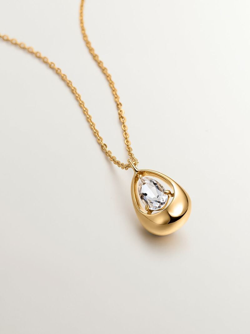 18K yellow gold plated 925 silver pendant with white quartz image number 2