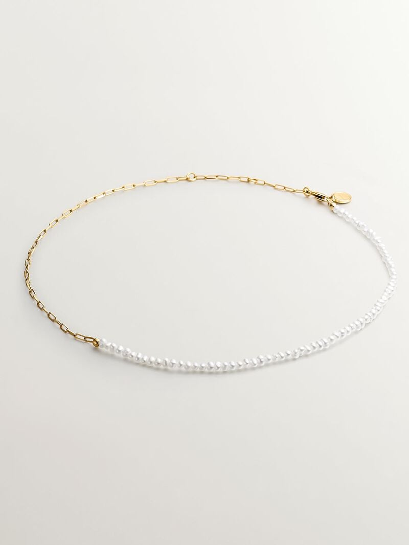925 silver link necklace in 18k yellow gold with pearls image number 0