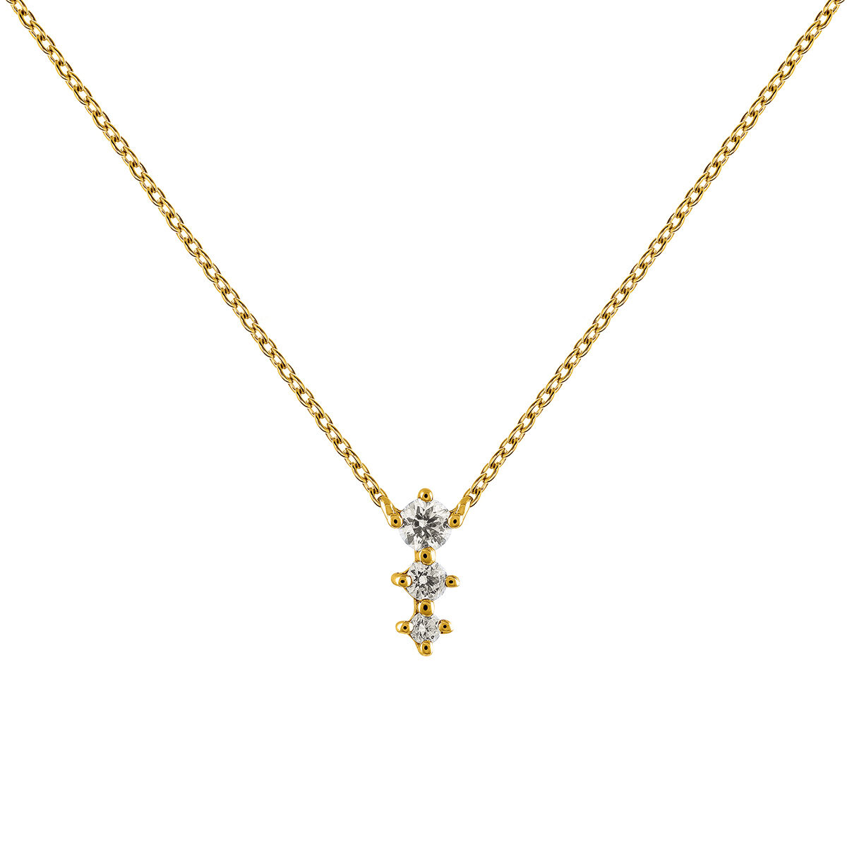 Gold diamonds triple necklace 0.06 ct , J03365-02, hi-res