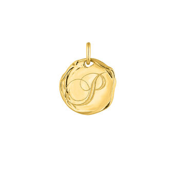 Gold-plated silver P initial medallion charm  , J04641-02-P,hi-res