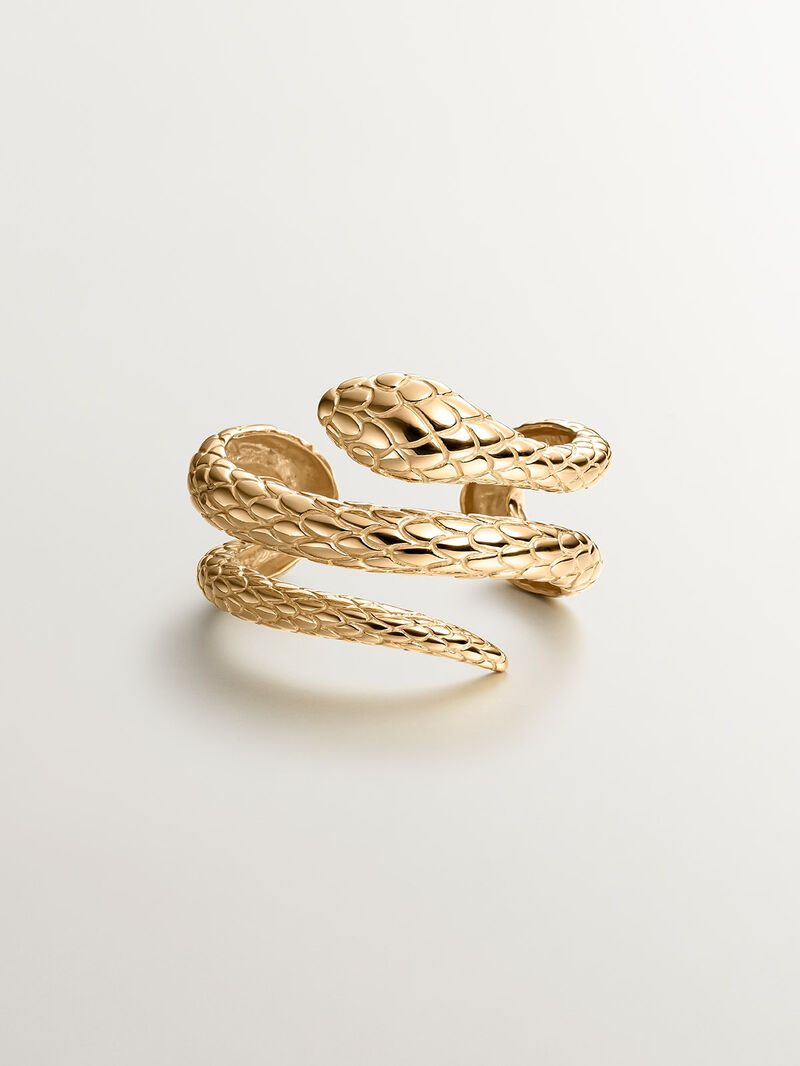 Rigid bracelet made of 925 silver, covered in 18K yellow gold, with a snake shape. image number 2