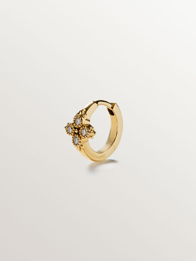 Individual small hoop earring made of 9K yellow gold with a diamond cross image number 2