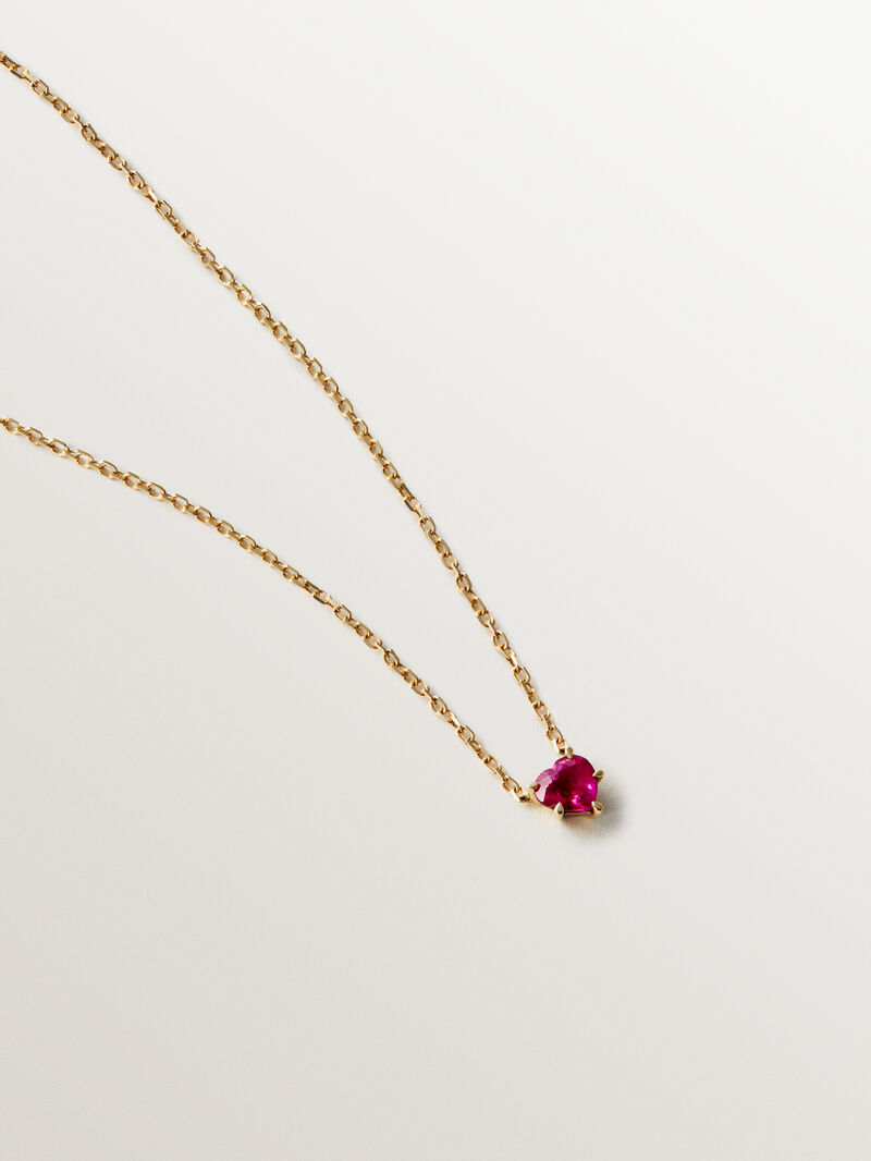 9K yellow gold pendant with heart-cut red ruby image number 2