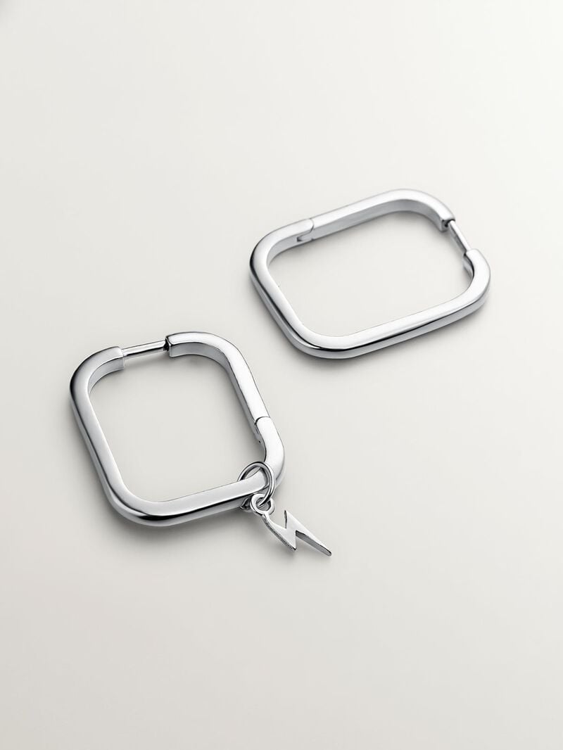 Large 925 Silver Square Hoop Earrings image number 3