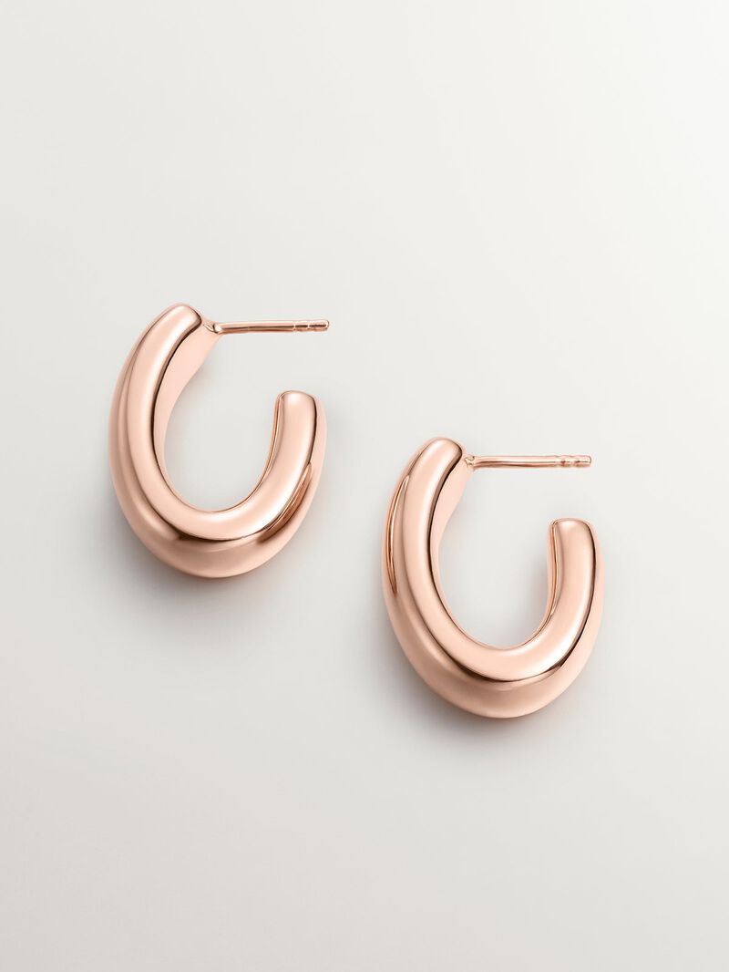 Small oval hoop earrings made of 925 silver plated in 18K rose gold. image number 2