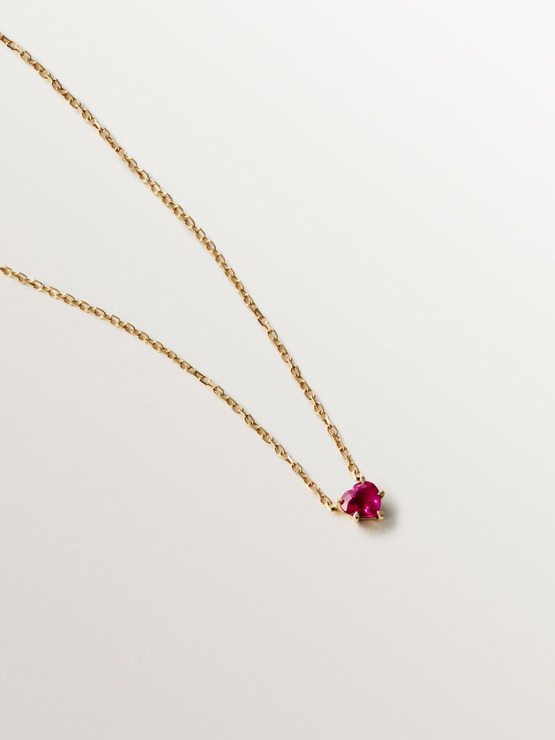 9K yellow gold pendant with heart-cut red ruby image number 2