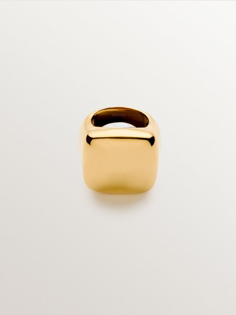 Square ring in 18K yellow gold plated 925 silver with polished effect image number 2