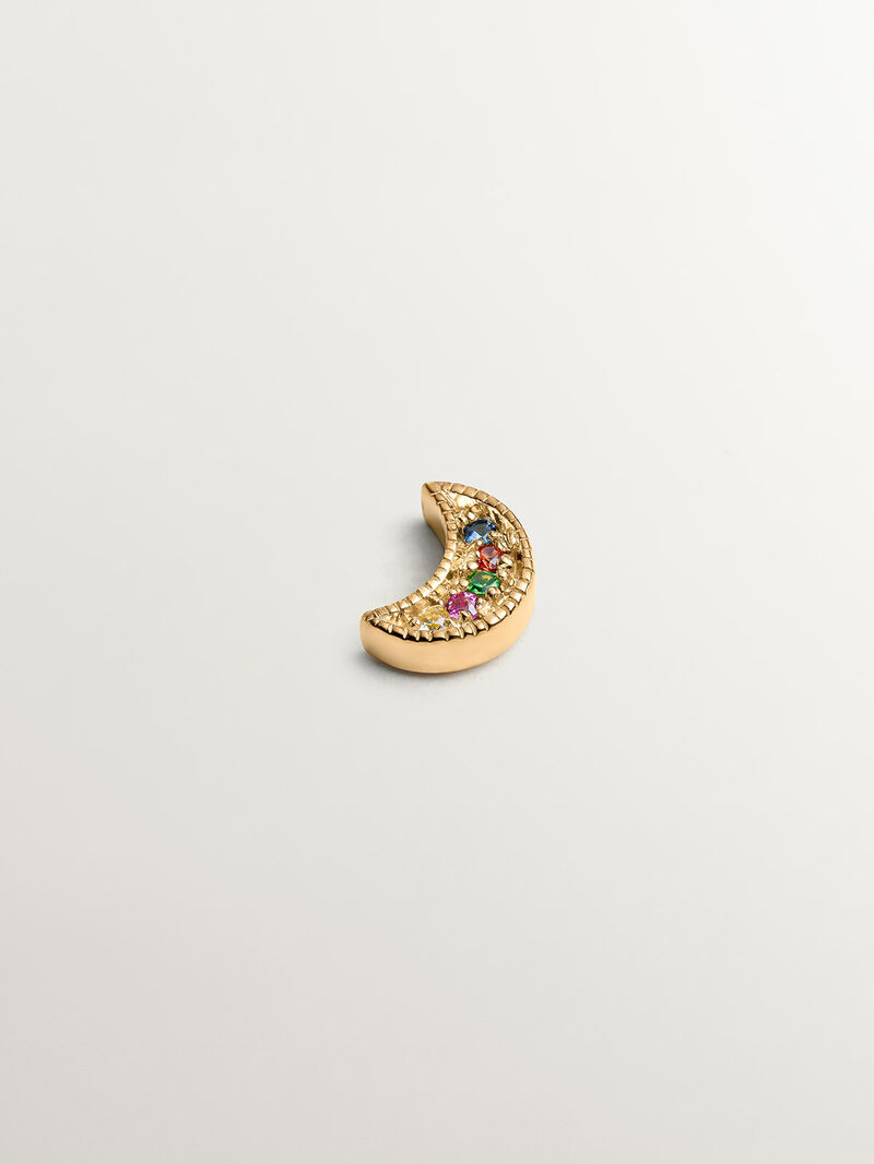 18K yellow gold piercing with multicolor sapphires and moon shape. image number 0