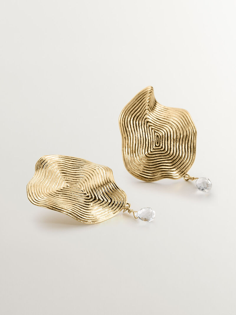 Large wavy earrings made from 925 silver, bathed in 18K yellow gold with white topaz. image number 4