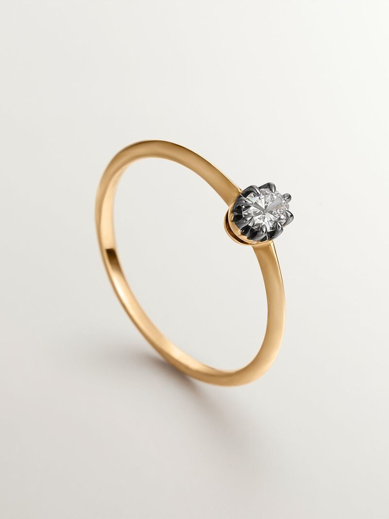 18K yellow gold ring with aged effect and oval-cut diamond image number 4