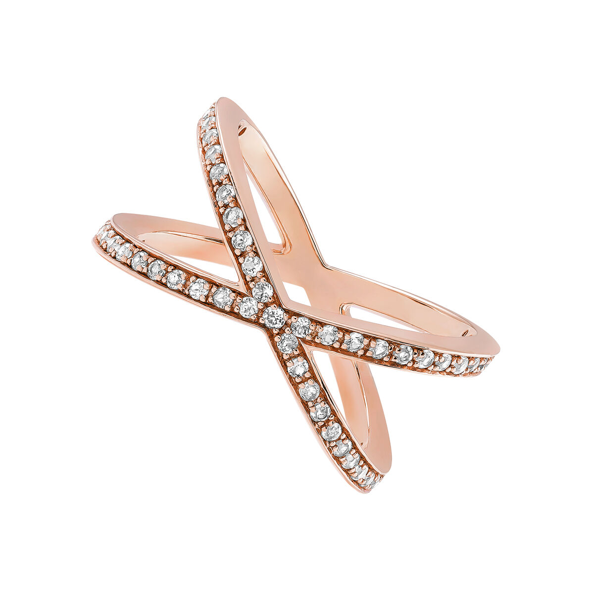 Rose gold plated cross ring with topaz , J03263-03-WT, hi-res