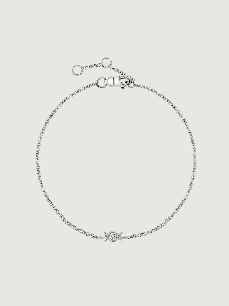 9K White Gold Rolo Link Bracelet with Diamond. image number 0
