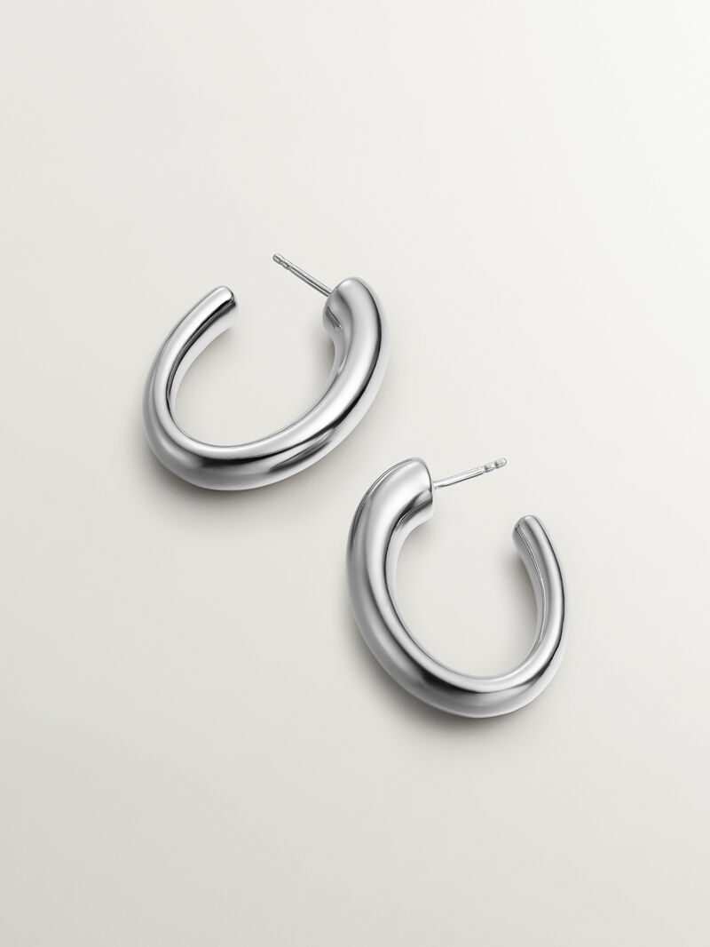 Large and thick 925 silver hoop earrings with an oval shape image number 2