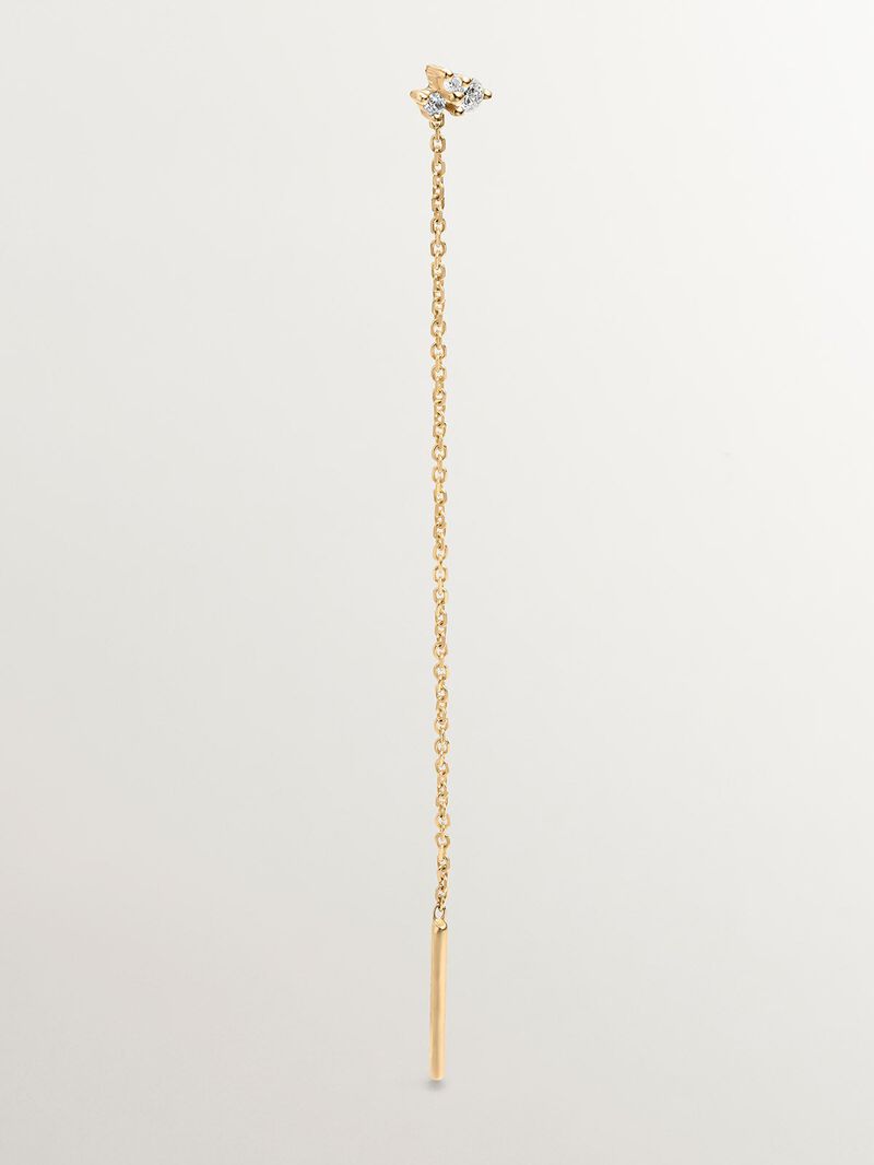 Single 9K yellow gold earring with chain and diamonds. image number 4