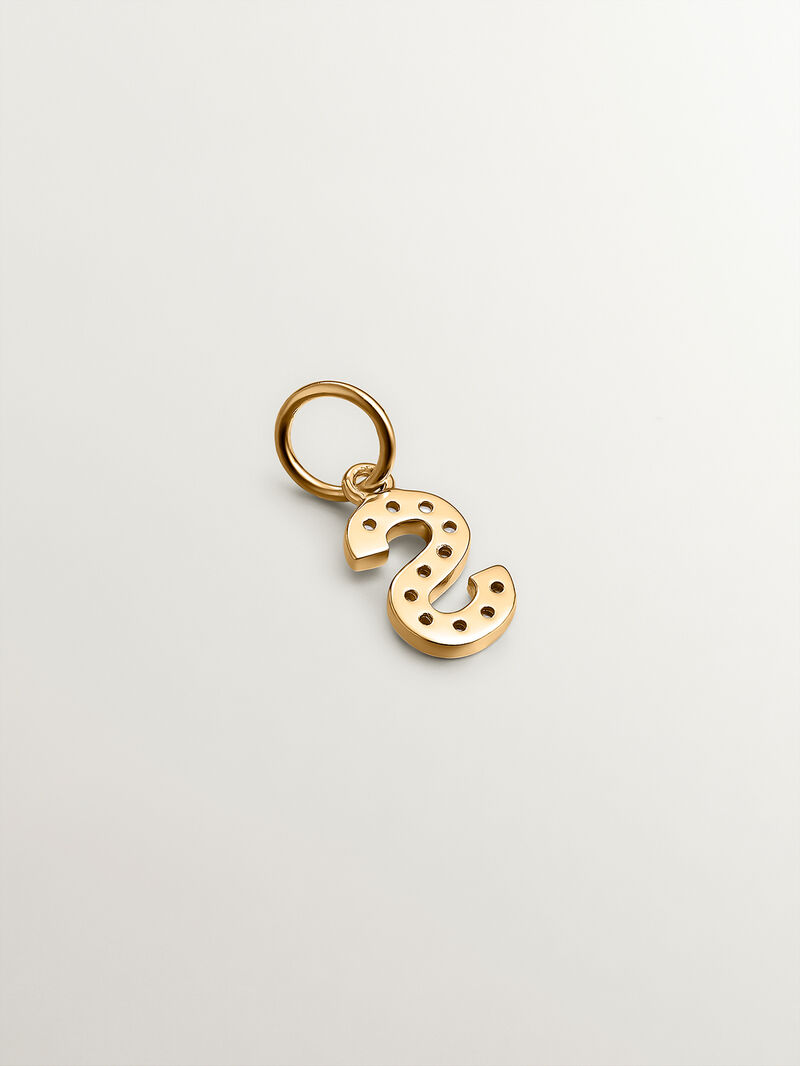 925 Silver charm dipped in 18K yellow gold and white topaz with initial S image number 2