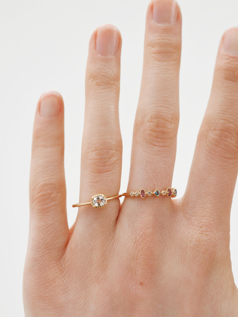 925 Silver ring bathed in 18K yellow gold with white topaz. image number 5