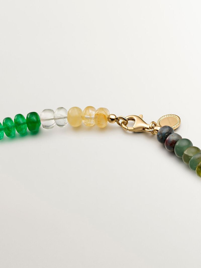 925 Silver necklace bathed in 18K yellow gold with multicolor stone beads. image number 4