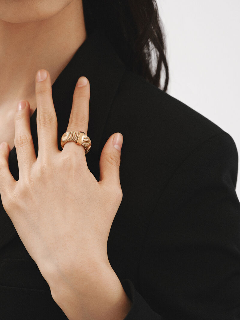Rigid 18K yellow gold plated 925 silver ring with mesh image number 3