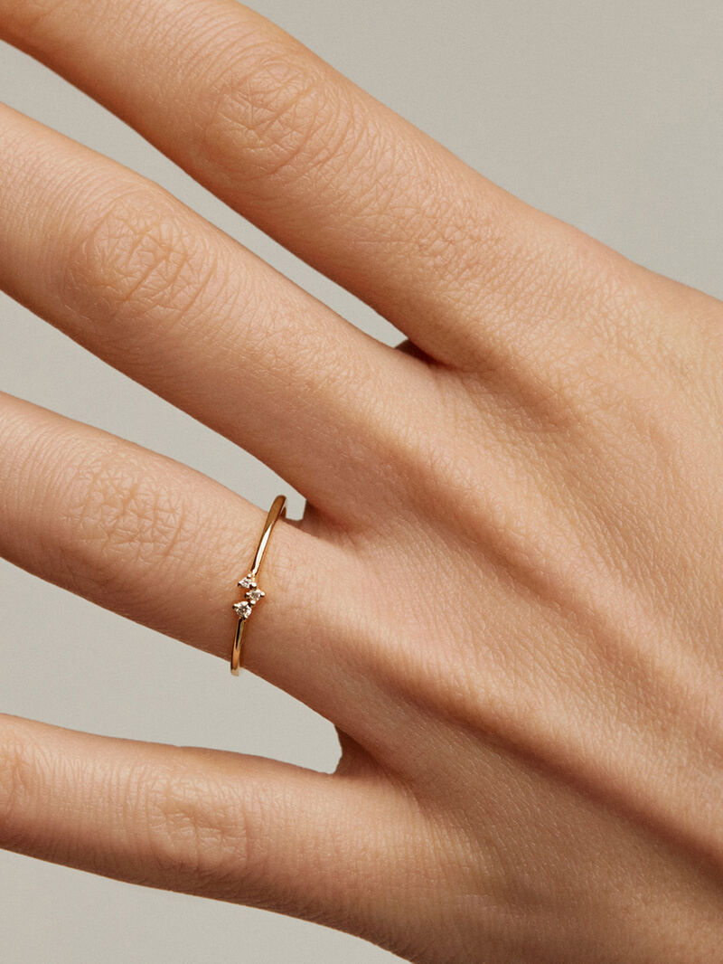 9K Yellow Gold Three-Stone Ring with Diamonds image number 1