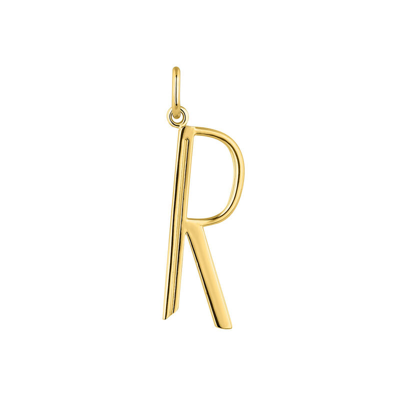 Large gold-plated silver R initial charm  , J04642-02-R, hi-res