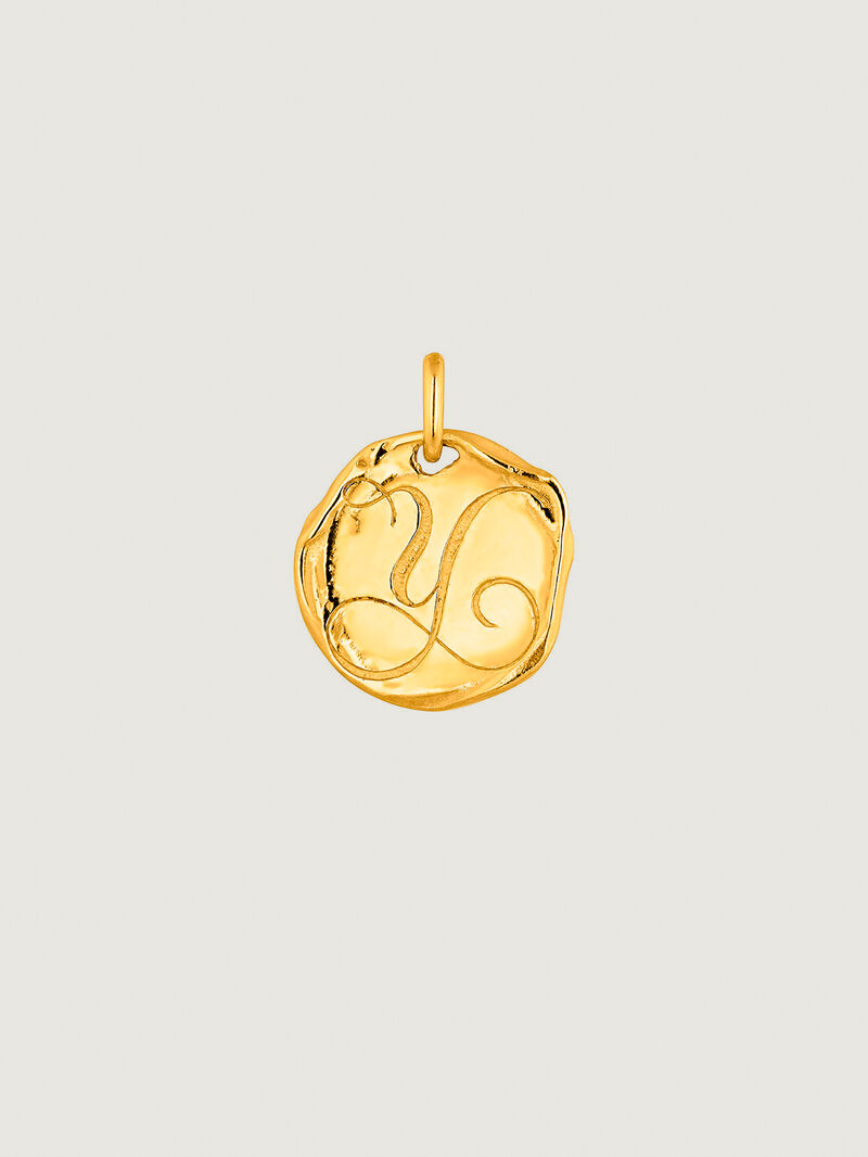 Handcrafted 925 silver charm bathed in 18K yellow gold with initial Y image number 0