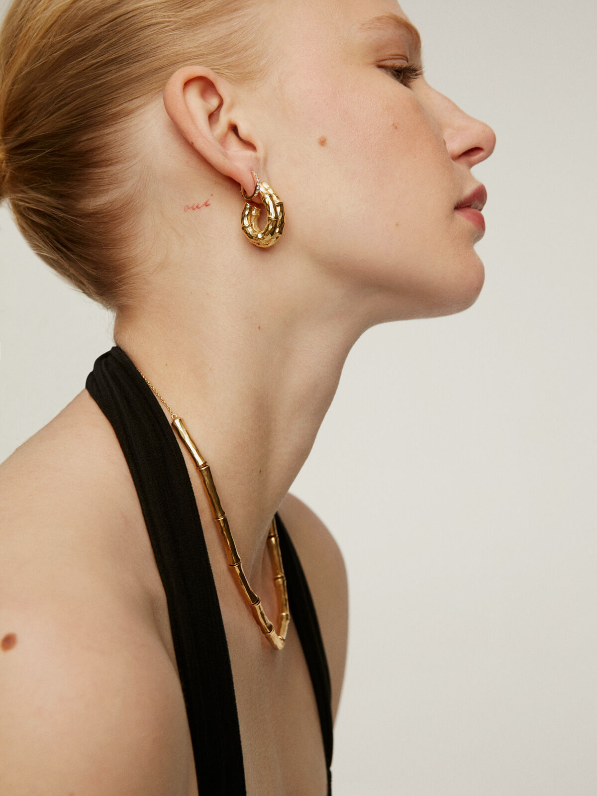Large double hoop earrings made of 925 silver bathed in 18K yellow