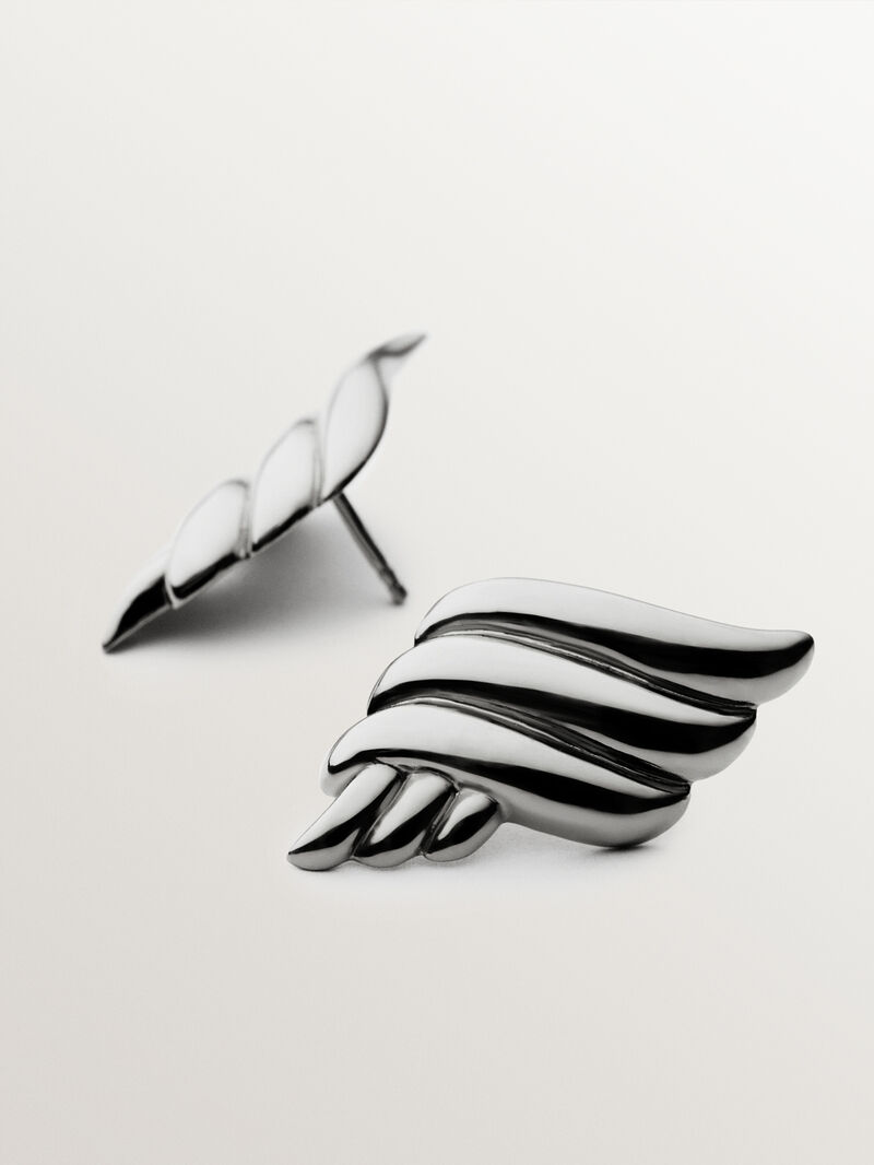 Rhodium-plated 925 silver earrings with fluid shape image number 1