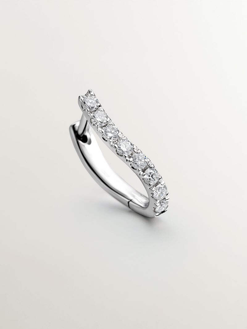 Individual earring of small 18K white gold hoop with diamonds in a wavy shape. image number 4